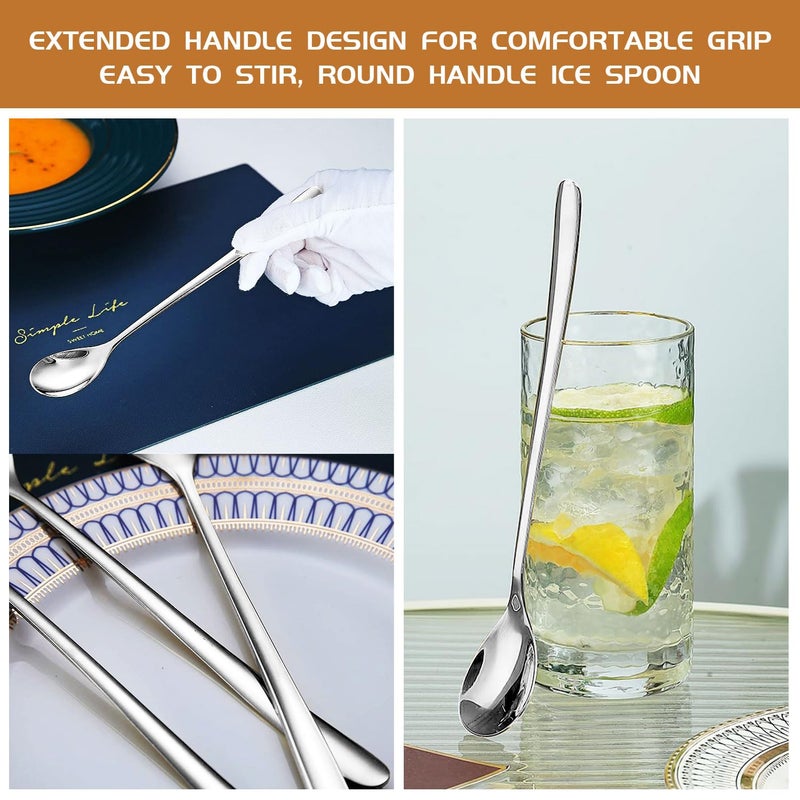 Monfasye Long Handle Spoon 9.5 Inch Iced Cream Spoons Tea Spoon Coffee Stirrers Ice Spoon Stainless Steel Cocktail Stirring Spoons Dessert Milkshake Teaspoons Set of 6 (Oval) - Image 5